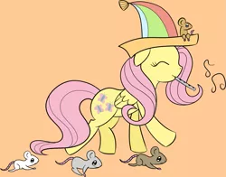 Size: 1287x1011 | Tagged: artist:erthilo, derpibooru import, flute, fluttershy, hat, mouse, musical instrument, safe, smiling