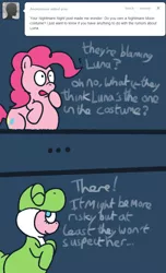 Size: 637x1049 | Tagged: safe, artist:nidote-the-nidoran, derpibooru import, pinkie pie, earth pony, pony, yoshi, abdominal bulge, ask, comic, costume, female, impossibly large belly, mare, nightmare night, super mario bros., the peckish pony, tumblr