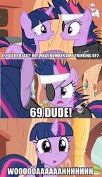 Size: 466x804 | Tagged: bill and ted, catsuit, comic, derpibooru import, duo, edit, edited screencap, future twilight, golden oaks library, hub logo, image macro, it's about time, safe, screencap, screencap comic, self paradox, twilight sparkle