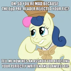 Size: 680x680 | Tagged: all caps, bon bon, condescending bonbon, derpibooru import, equestria daily, fanfic, image macro, impact font, meme, safe, sweetie drops, text