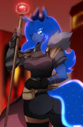 Size: 1250x1900 | Tagged: anthro, artist:reksmelody25, ass, breasts, butt, clothes, derpibooru import, dragon age, female, hawkeye, looking at you, princess luna, safe, solo