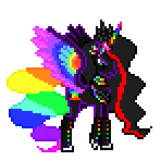 Size: 148x148 | Tagged: dead source, safe, artist:dave89898989, derpibooru import, oc, oc:princess neon boom, unofficial characters only, alicorn, pony, alicorn oc, animated, colored horn, colored wings, gif, multicolored wings, pixel art, rainbow tail, rainbow wings, spread wings, sprite, wings
