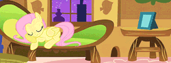 Size: 480x179 | Tagged: animated, apple bloom, cape, clothes, cmc cape, cutie mark crusaders, derpibooru import, fluttershy, fluttershy's cottage, safe, scootaloo, screencap, sleeping, sneaking, stare master, sweetie belle