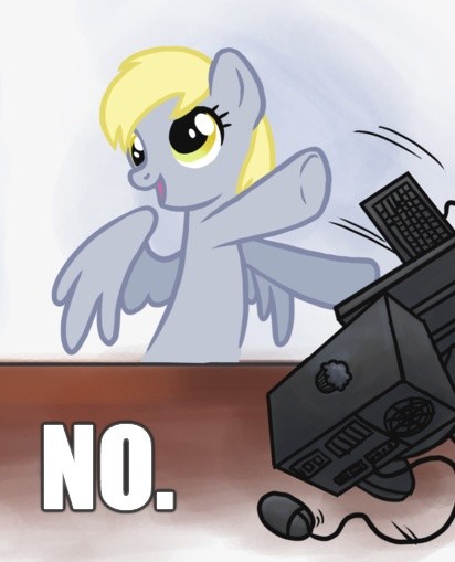Size: 412x509 | Tagged: safe, derpibooru import, derpy hooves, pegasus, pony, computer, derpy hooves tech support, female, mare, no, reaction image
