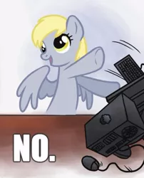 Size: 412x509 | Tagged: safe, derpibooru import, derpy hooves, pegasus, pony, computer, derpy hooves tech support, female, mare, no, reaction image