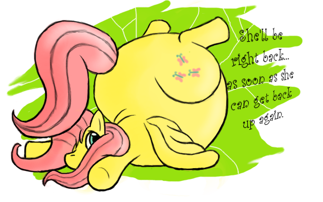 Size: 640x400 | Tagged: safe, artist:duragan, derpibooru import, fluttershy, pegasus, pony, adorafatty, bottom heavy, cute, face down ass up, fat, fattershy, morbidly obese, obese, overweight, plot, plump, shyabetes