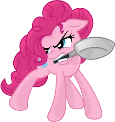 Size: 7385x7839 | Tagged: safe, artist:kp-shadowsquirrel, artist:tim015, derpibooru import, pinkie pie, earth pony, pony, absurd resolution, frying pan, mouth hold, pan, simple background, solo, transparent background