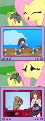 Size: 563x1504 | Tagged: grimdark, derpibooru import, fluttershy, pony, blood, breasts, exploitable meme, fluttercry, gamershy, hanakanmuri, meme, tv meme