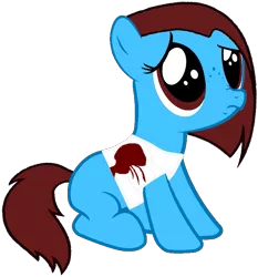 Size: 721x774 | Tagged: safe, artist:kitsamoon, derpibooru import, oc, unofficial characters only, bandage, blood, filly, sad, terra triquetra