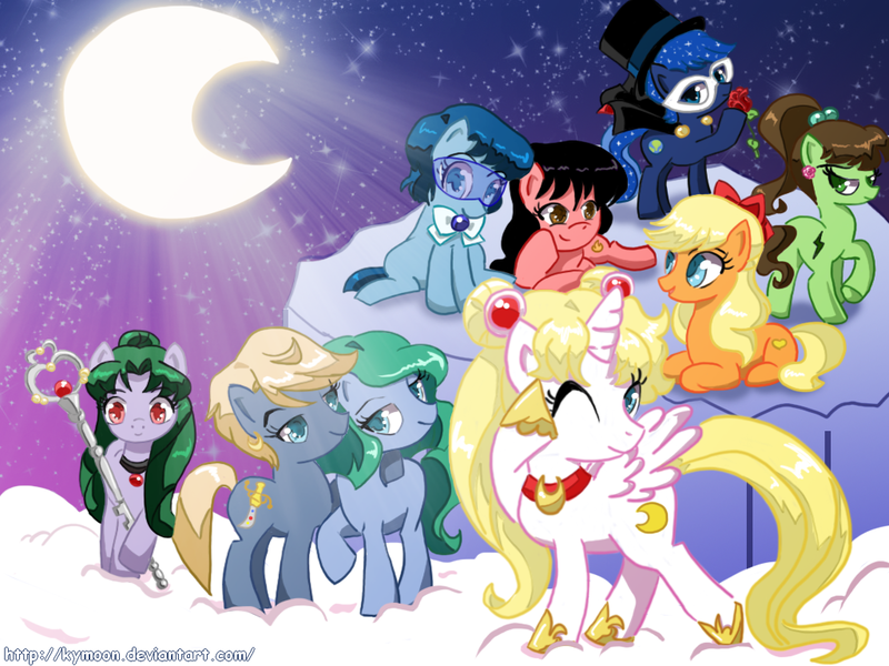 Size: 1024x768 | Tagged: artist:kymoon, derpibooru import, female, lesbian, ponified, safe, sailor jupiter, sailor jupiter, sailor mars, sailor mercury, sailor moon, sailor neptune, sailor pluto, sailor scout, sailor senshi, sailor uranus, sailor venus, tuxedo mask