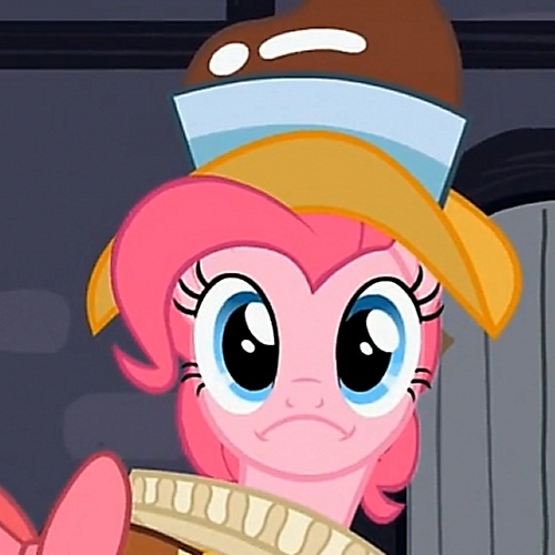 Size: 500x500 | Tagged: chancellor puddinghead, derpibooru import, edit, hearth's warming eve, hearth's warming eve (episode), inverted mouth, pinkie pie, safe, screencap