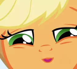 Size: 688x616 | Tagged: applebuck season, applejack, close-up, derpibooru import, edit, edited screencap, extreme close up, inverted mouth, safe, screencap, solo