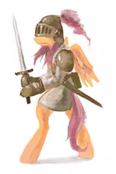 Size: 2000x3000 | Tagged: armor, artist:hawtkoffee, derpibooru import, fantasy class, high res, knight, safe, scootaloo, sword, warrior, weapon