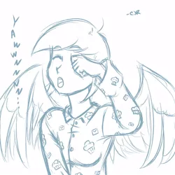 Size: 1000x1000 | Tagged: artist:x-cross, clothes, derpibooru import, derpy hooves, humanized, pajamas, safe, sleepy, winged humanization, yawn