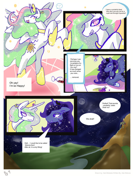 Size: 2394x3162 | Tagged: artist:for-the-plot, canterlot, comic, derpibooru import, for the plot, high res, lake, lunaughty begins, night, princess celestia, princess luna, princess molestia, safe