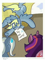 Size: 2700x3600 | Tagged: safe, artist:for-the-plot, derpibooru import, derpy hooves, trixie, twilight sparkle, pegasus, pony, comic, female, for the plot, high res, mare, sweatdrop, uh oh