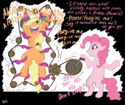 Size: 773x647 | Tagged: applejack, artist:fr-13, artist:rgevskiy, bondage, bondage furniture, derpibooru import, feather, hoof tickling, laughing, machine, pinkie pie, safe, tickle torture, tickling, tickling machine