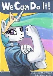 Size: 702x1000 | Tagged: anthro, artist:atryl, derpibooru import, join the herd, poster, princess celestia, propaganda, rosie the riveter, safe, solo, world war ii