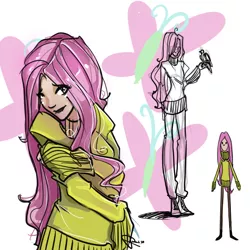 Size: 600x600 | Tagged: artist:nastylady, clothes, derpibooru import, fluttershy, humanized, safe, skinny, sweater, sweatershy