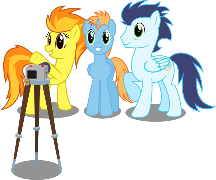 Size: 7000x5816 | Tagged: safe, artist:ambassad0r, derpibooru import, soarin', spitfire, oc, oc:harmony star, alicorn, pony, absurd resolution, alicorn oc, camera, simple background, transparent background, vector