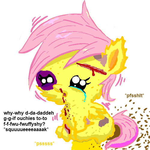 Size: 500x500 | Tagged: grimdark, questionable, derpibooru import, fluttershy, fluffy pony, abuse, blood, crying, fart noise, fluffy pony grimdark, fluffyshy, image, onomatopoeia, pissing, png, poop, pooping, solo, sound effects, urine