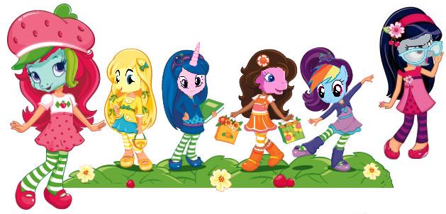 Size: 629x303 | Tagged: andrea libman, ashleigh ball, blueberry muffin (strawberry shortcake), britt mckillip, chantal strand, cherry jam, derpibooru import, edit, fluttershy, g3, g3.5, lemon meringue (strawberry shortcake), orange blossom (strawberry shortcake), pinkie pie, pinkie pie (g3), plum pudding, princess cadance, rainbow dash, rainbow dash (g3), safe, shannon chan-kent, silver spoon, strawberry shortcake, strawberry shortcake (character), voice actor joke