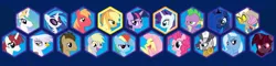 Size: 672x162 | Tagged: safe, derpibooru import, applejack, big macintosh, derpy hooves, discord, doctor whooves, fluttershy, gilda, pinkie pie, princess celestia, princess luna, rainbow dash, rarity, time turner, trixie, twilight sparkle, vinyl scratch, zecora, oc, oc:fausticorn, earth pony, gryphon, pony, zebra, fighting is magic, character select, dark twilight, evil twilight, fake, lauren faust, male, stallion