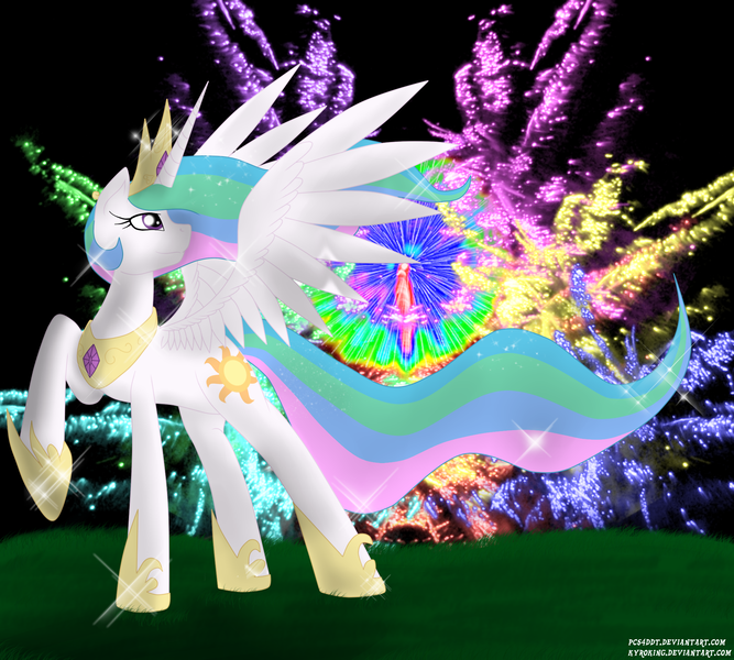 Size: 2000x1800 | Tagged: artist:kyroking, derpibooru import, fireworks, princess celestia, safe, solo