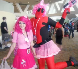Size: 1000x886 | Tagged: artist:ericameow, convention, cosplay, crossover, deadpool, derpibooru import, ears, human, irl, irl human, manly as fuck, otakon, photo, pinkie pie, safe