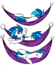 Size: 704x960 | Tagged: dead source, safe, artist:linkling, artist:mcclakken, derpibooru import, vinyl scratch, pony, unicorn, cute, female, hammock, mare, simple background, sleeping, solo, stretching, white background, yawn