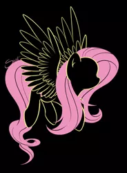 Size: 400x543 | Tagged: safe, artist:secret-pony, derpibooru import, fluttershy, pegasus, pony, black background, female, hooves, lineart, mare, minimalist, simple background, solo, spread wings, wings