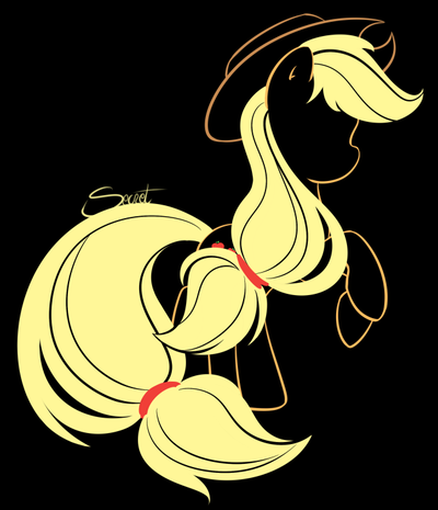 Size: 400x465 | Tagged: safe, artist:secret-pony, derpibooru import, applejack, earth pony, pony, black background, cowboy hat, cutie mark, female, hat, hooves, lineart, mare, minimalist, simple background, solo