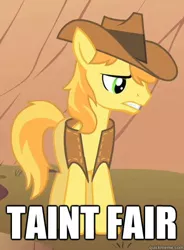 Size: 369x501 | Tagged: braeburn, derpibooru import, image macro, mondegreen, over a barrel, safe