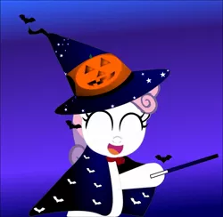 Size: 1158x1130 | Tagged: artist:allukakalluto, bat, cute, derpibooru import, halloween, holiday, jack-o-lantern, nightmare night, pumpkin, safe, sweetie belle, wand, witch