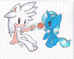 Size: 900x722 | Tagged: artist:polishhedgiefangirl, cookie, crossover, derpibooru import, graph paper, levitation, psychic powers, safe, silver the hedgehog, sonic the hedgehog (series), telekinesis, traditional art, trixie