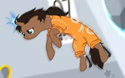 Size: 1238x778 | Tagged: artist:blackfeathr, chell, derpibooru import, ponified, portal, portal (valve), safe, solo