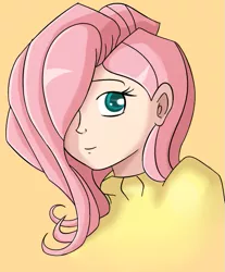 Size: 591x713 | Tagged: artist:miketheuser, clothes, derpibooru import, female, fluttershy, hair over one eye, human, humanized, safe, solo, sweater, sweatershy