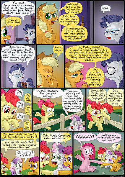 Size: 850x1207 | Tagged: apple bloom, applejack, artist:fadri, comic, comic:and that's how equestria was made, derpibooru import, pinkamena diane pie, pinkie pie, rarity, safe, scootaloo, sweetie belle, the flank anomaly