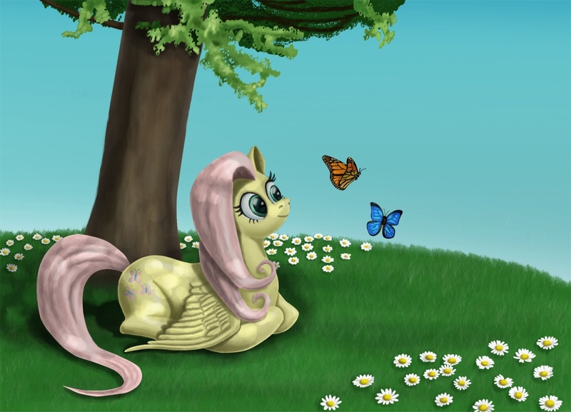 Size: 1000x721 | Tagged: artist:zevironmoniroth, butterfly, derpibooru import, fluttershy, safe