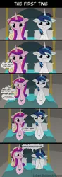 Size: 3200x9117 | Tagged: suggestive, artist:loceri, derpibooru import, princess cadance, shining armor, alicorn, pony, unicorn, absurd resolution, awkward, awkward moment, bed, comic, crying, dialogue, female, honeymoon, humiliation, implied sex, male, mare, marital problems, ouch, pillow, slice of life, small penis humiliation, speech bubble, stallion, thought bubble, whining armor