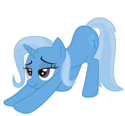 Size: 2000x1855 | Tagged: safe, artist:luckysmores, derpibooru import, trixie, pony, unicorn, bedroom eyes, exploitable meme, female, iwtcird, mare, scrunchy face, simple background, solo, stretching, transparent background