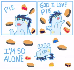 Size: 668x629 | Tagged: artist:landmark520, comic, derpibooru import, :i, i'm so alone, meme, open mouth, parody, pie, safe, soarin', solo, that pony sure does love pies