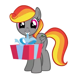 Size: 2048x2048 | Tagged: safe, artist:thecoltalition, derpibooru import, oc, unofficial characters only, pegasus, pony, bow, box, cute, female, happy, high res, holding, holding a present, mare, mouth hold, present, simple background, smiling, solo, transparent background, vector