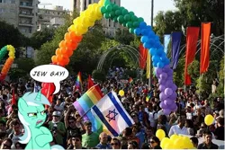 Size: 614x411 | Tagged: safe, deleted from derpibooru, derpibooru import, lyra heartstrings, edgy, ew gay, gay marriage, gay pride flag, image, israel, jew, jpeg, obligatory pony, parody, pride, pride flag, pride parade, trying too hard