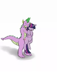 Size: 960x1200 | Tagged: safe, artist:lurking tyger, derpibooru import, spike, twilight sparkle, pony, cute, eyes closed, fangs, female, happy, holding a pony, hug, hug from behind, male, older, older spike, open mouth, simple background, smiling, teenage spike, white background