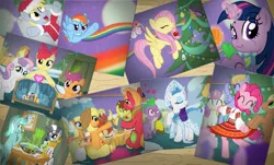 Size: 1790x1080 | Tagged: safe, artist:yoka-the-changeling, derpibooru import, apple bloom, applejack, big macintosh, derpy hooves, lyra heartstrings, pinkie pie, rainbow dash, rarity, scootaloo, spike, sweetie belle, twilight sparkle, zecora, oc, oc:apple cider, oc:chef sandy, earth pony, pony, zebra, bronyville podcast, christmas, male, orthodox christmas, russian, stallion