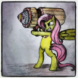 Size: 2448x2448 | Tagged: artist:king dedede, cannon, derpibooru import, fluttershy, pencil drawing, safe, traditional art