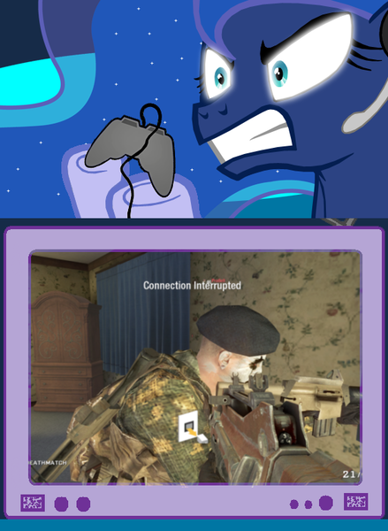 Size: 563x769 | Tagged: black ops, call of duty, derpibooru import, disconnected, exploitable meme, gamer luna, gamer meme, meme, obligatory pony, princess luna, safe, tv meme