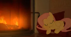 Size: 3376x1788 | Tagged: artist:bushinio, artist:teiptr, bed, derpibooru import, fire, fireplace, fluttershy, ponies in real life, safe, sleeping, vector