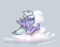 Size: 700x550 | Tagged: safe, artist:ponchuzn, derpibooru import, cloudchaser, pegasus, pony, cloud, cloud sculpting, eyes closed, female, gray background, happy, hug, mare, simple background, smiling, solo, spread wings, wings